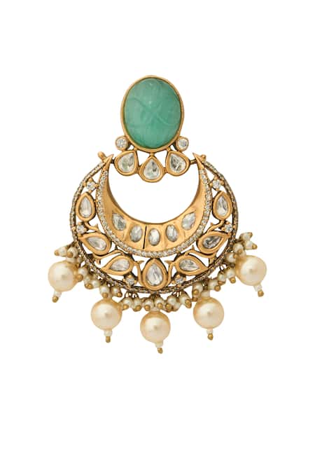 Buy_Nazaakat By Samara Singh_Mint Zari Kundan Green Earrings _Online_at_Aza_Fashions