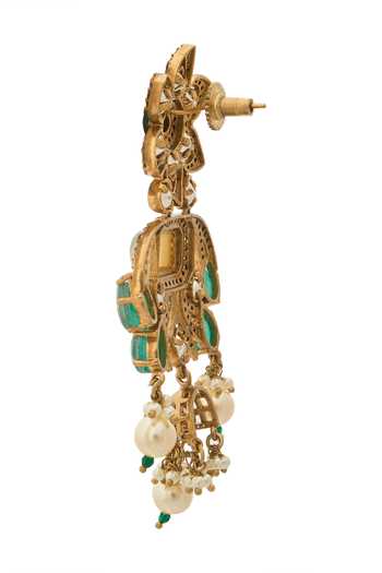 Nazaakat By Samara Singh_Green Zari Kundan Brass Earrings _Online_at_Aza_Fashions