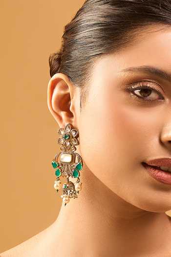 Buy_Nazaakat By Samara Singh_Green Zari Kundan Brass Earrings _Online_at_Aza_Fashions