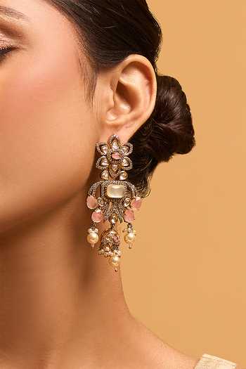 Nazaakat By Samara Singh_Pink Kundan Brass Earrings _Online_at_Aza_Fashions