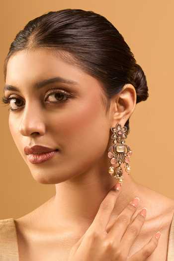 Buy_Nazaakat By Samara Singh_Pink Kundan Brass Earrings _Online_at_Aza_Fashions