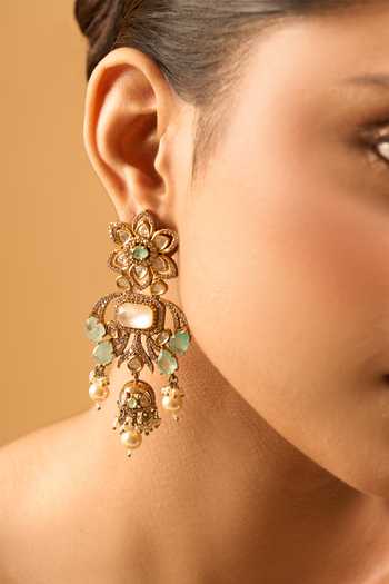 Nazaakat By Samara Singh Mint Pearls Kundan Green Earrings Online at Aza Fashions Nazaakat By Samara Singh_Mint Pearls Kundan Green Earrings _Online_at_Aza_Fashions