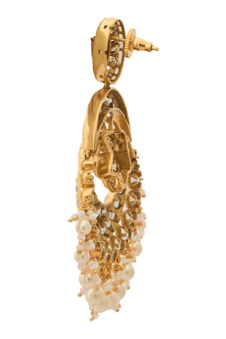 Buy_Nazaakat By Samara Singh_Gold Plated Zari Kundan Earrings _Online_at_Aza_Fashions