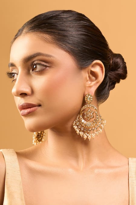 Nazaakat By Samara Singh Mint Green Kundan Earrings 
