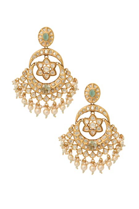 Nazaakat By Samara Singh Mint Green Kundan Earrings 
