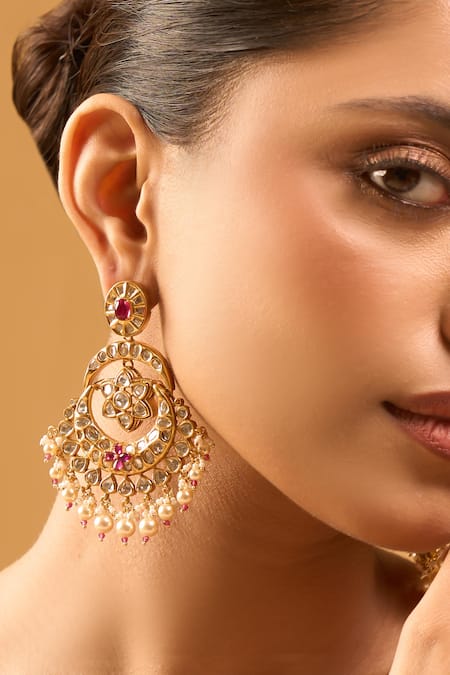 Buy_Nazaakat By Samara Singh_Purple Zari, Pearls Kundan Earrings _Online_at_Aza_Fashions