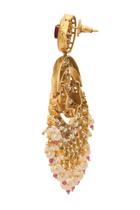 Shop_Nazaakat By Samara Singh_Purple Zari, Pearls Kundan Earrings _Online_at_Aza_Fashions