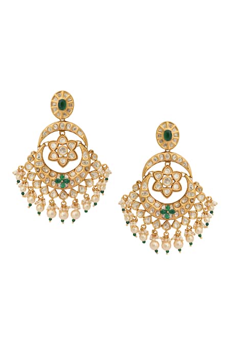 Nazaakat By Samara Singh Kundan Green Earrings 