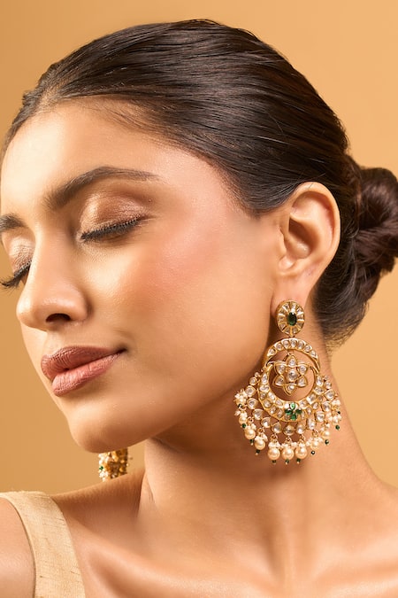 Samyukta Singhania Kundan Green Earrings 