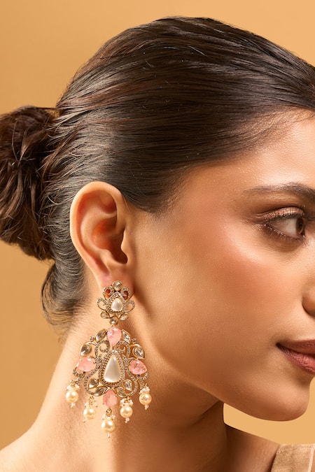 Buy_Nazaakat By Samara Singh_Pink Zari Kundan Earrings _Online_at_Aza_Fashions