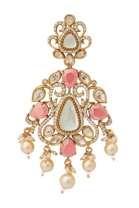 Shop_Nazaakat By Samara Singh_Pink Zari Kundan Earrings _Online_at_Aza_Fashions