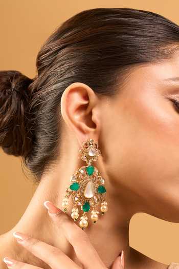 Buy_Nazaakat By Samara Singh_Green Kundan Earrings _Online_at_Aza_Fashions