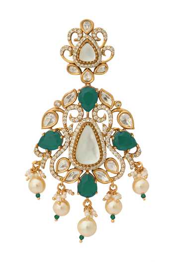 Shop_Nazaakat By Samara Singh_Green Kundan Earrings _Online_at_Aza_Fashions
