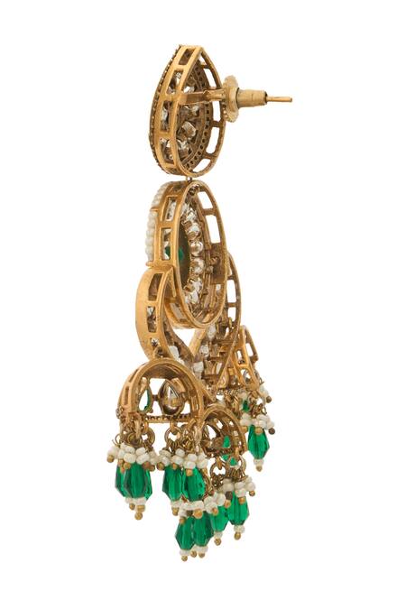 Nazaakat By Samara Singh Green Zari Kundan Earrings 3