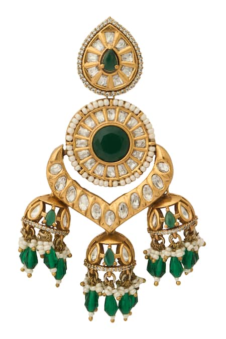 Nazaakat By Samara Singh Green Zari Kundan Earrings 5