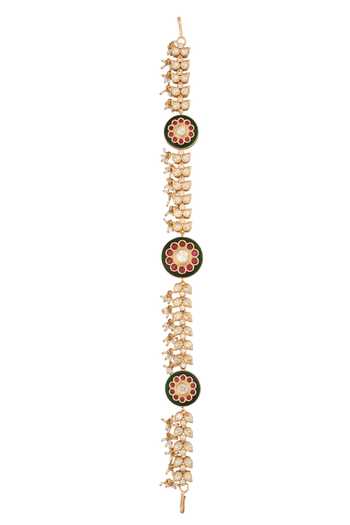 Shop Nazaakat By Samara Singh Pink Kundan Work Ruby And Green Mathapatti at Aza Fashions Shop_Nazaakat By Samara Singh_Pink Kundan Work Ruby And Green Mathapatti _at_Aza_Fashions
