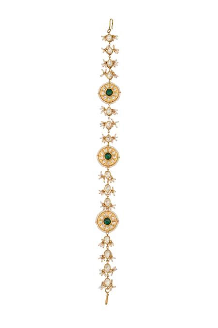 Shop Nazaakat By Samara Singh Green Kundan Brass Mathapatti at Aza Fashions Shop_Nazaakat By Samara Singh_Green Kundan Brass Mathapatti _at_Aza_Fashions