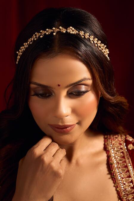 Buy_Nazaakat By Samara Singh_White Kundan Brass Mathapatti _Online_at_Aza_Fashions