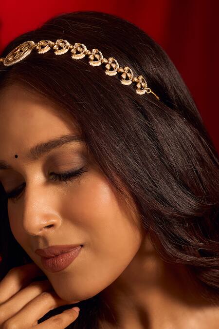 Shop Nazaakat By Samara Singh Pink Kundan Ruby Brass Mathapatti Online at Aza Fashions Shop_Nazaakat By Samara Singh_Pink Kundan Ruby Brass Mathapatti _Online_at_Aza_Fashions