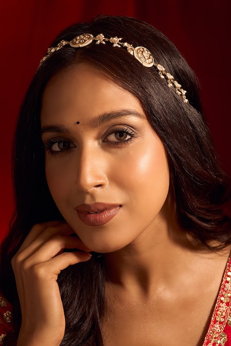 Nazaakat By Samara Singh White Kundan Brass Mathapatti 