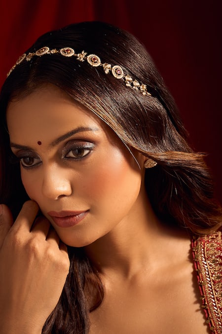 Nazaakat By Samara Singh Ruby Pink Kundan Mathapatti 