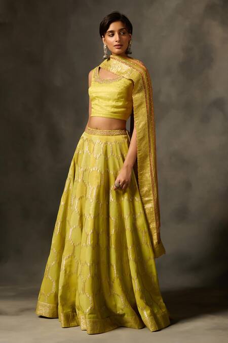 Buy Saundh Green Viscose, Tissue Embroidery Round Neck Lehenga Set Buy_Saundh_Green Viscose, Tissue Embroidery Round Neck Lehenga Set