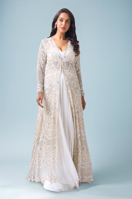 Neha Mehta Couture Ivory Hand Embroidered Jacket & Lehenga Set 