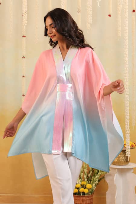 B'Infinite Cyan Ombre Embellished Cape 