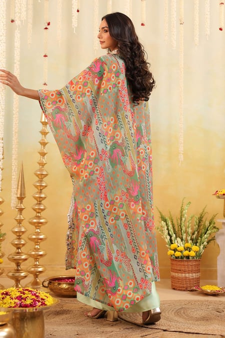 Shop_B'Infinite_Green Georgette Sequins, Embroidery Round Pop Mirage Embellished Three Piece Set _at_Aza_Fashions