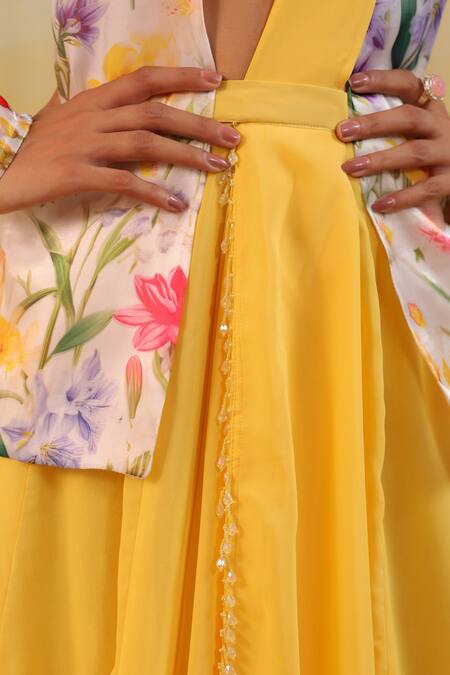 Buy_B'Infinite_Multi Color Organza Open Neck, Garden Tulip Embellished Three Piece Set _Online_at_Aza_Fashions