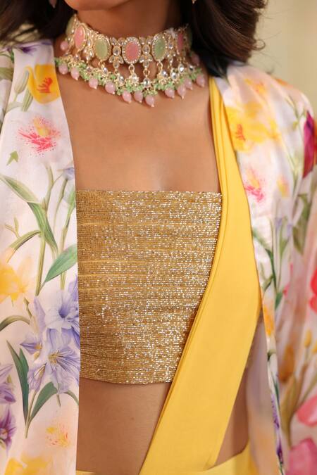 B'Infinite_Multi Color Organza Open Neck, Garden Tulip Embellished Three Piece Set _at_Aza_Fashions