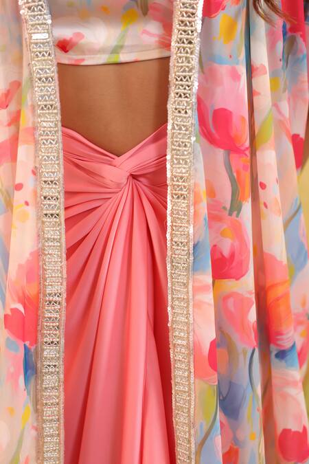 Buy B'Infinite Pink Georgette Sequins Square Neck, Pastel Tulip Embellished Three Piece Set Buy_B'Infinite_Pink Georgette Sequins Square Neck, Pastel Tulip Embellished Three Piece Set