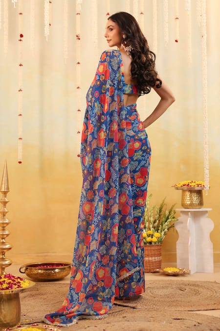 B'Infinite Carnival Bloom Embellished Draped Saree With Blouse 