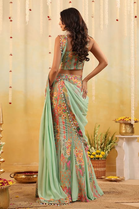 B'Infinite Pop Mirage Embellished Draped Saree & Blouse Set 