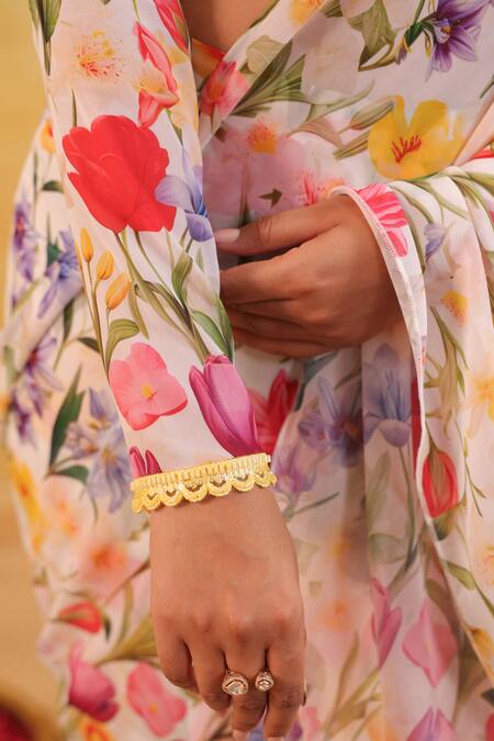 B'Infinite_Multi Color Georgette Garden Tulipe Embellished Draped Saree And Blouse Set _Online_at_Aza_Fashions