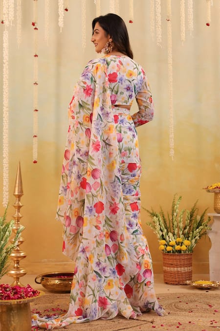 B'Infinite Garden Tulipe Embellished Draped Saree & Blouse Set 