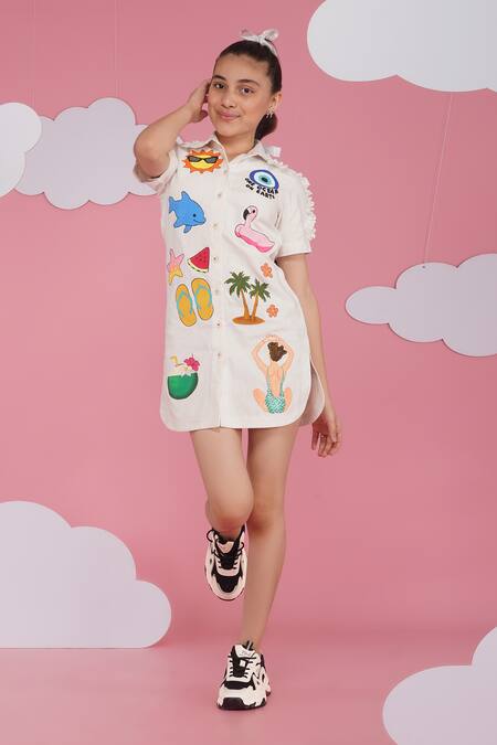 Hoity Moppet White Denim Embroidery Designer Dress Online at Aza Fashions Hoity Moppet_White Denim Embroidery Designer Dress _Online_at_Aza_Fashions