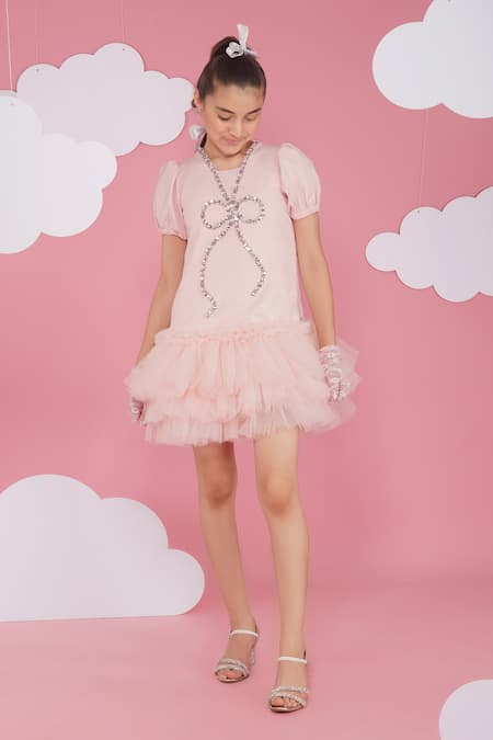 Hoity Moppet Pink Crepe Rhinestones Designer Tulle Dress Online at Aza Fashions Hoity Moppet_Pink Crepe Rhinestones Designer Tulle Dress _Online_at_Aza_Fashions