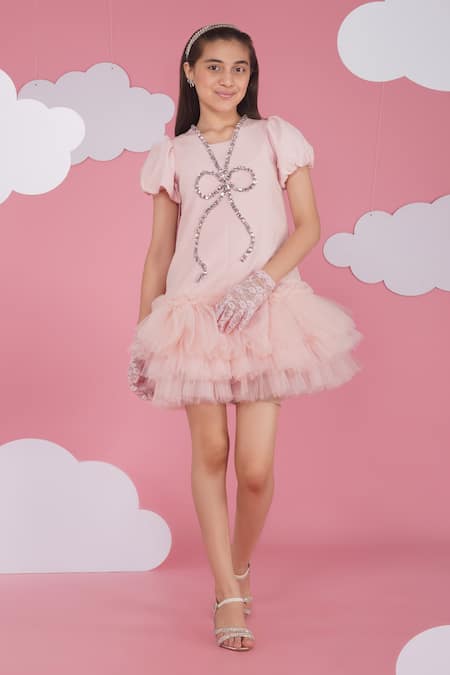 Buy Hoity Moppet Pink Crepe Rhinestones Designer Tulle Dress Online at Aza Fashions Buy_Hoity Moppet_Pink Crepe Rhinestones Designer Tulle Dress _Online_at_Aza_Fashions