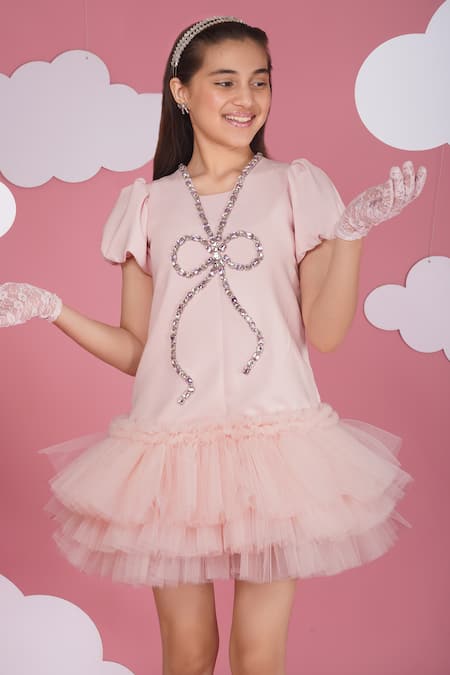 Hoity Moppet Pink Crepe Rhinestones Designer Tulle Dress at Aza Fashions Hoity Moppet_Pink Crepe Rhinestones Designer Tulle Dress _at_Aza_Fashions