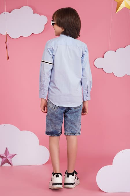 Shop Hoity Moppet Blue Cotton Embroidery Big Game Player Light Shirt at Aza Fashions Shop_Hoity Moppet_Blue Cotton Embroidery Big Game Player Light Shirt _at_Aza_Fashions