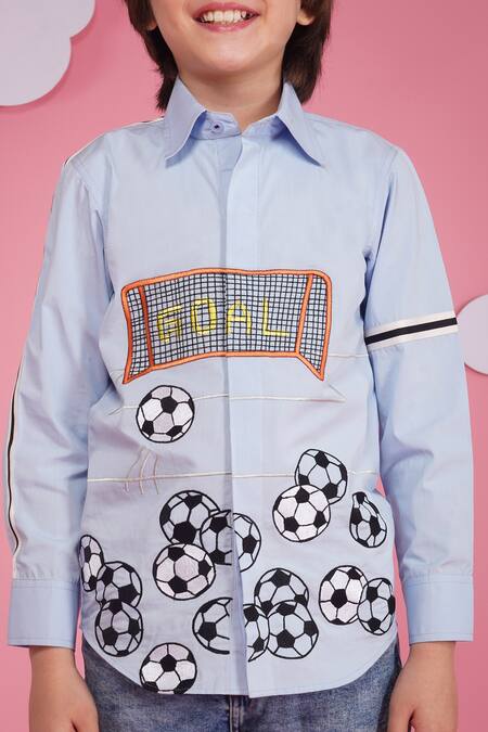 Shop Hoity Moppet Blue Cotton Embroidery Big Game Player Light Shirt Online at Aza Fashions Shop_Hoity Moppet_Blue Cotton Embroidery Big Game Player Light Shirt _Online_at_Aza_Fashions