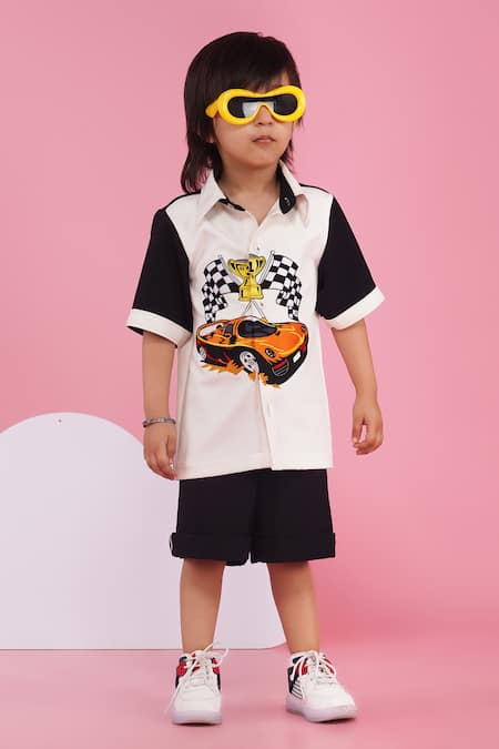 Hoity Moppet Black Crepe Designer And White Shirt & Shorts Set 