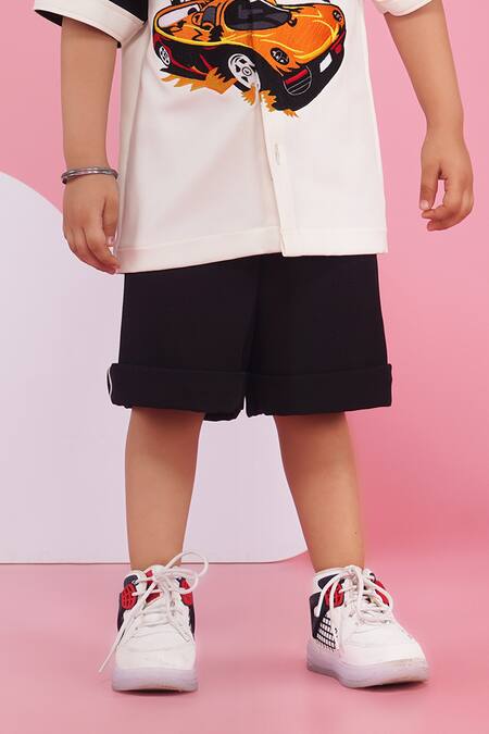 Buy_Hoity Moppet_Black Crepe Designer And White Shirt & Shorts Set _Online_at_Aza_Fashions