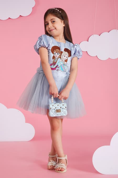 Hoity Moppet Blue Organza, Tulle Embroidery Light Frozen Sing-along Dress