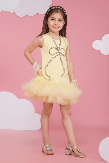 Hoity Moppet Yellow Crepe Sequins Honey Lemon Designer Dress 