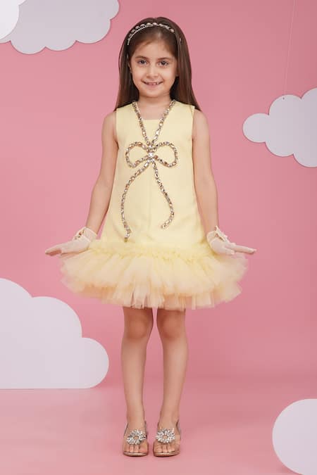 Hoity Moppet_Yellow Crepe Sequins Honey Lemon Designer Dress _Online_at_Aza_Fashions