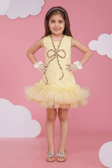 Buy_Hoity Moppet_Yellow Crepe Sequins Honey Lemon Designer Dress _Online_at_Aza_Fashions