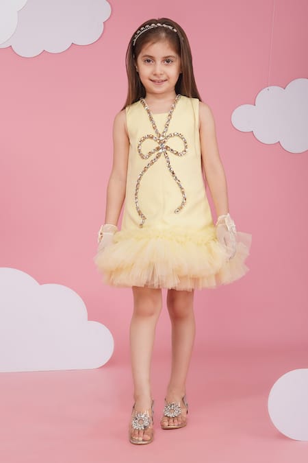 Shop_Hoity Moppet_Yellow Crepe Sequins Honey Lemon Designer Dress _Online_at_Aza_Fashions