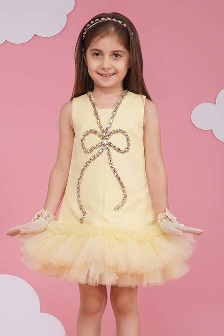Hoity Moppet_Yellow Crepe Sequins Honey Lemon Designer Dress _at_Aza_Fashions